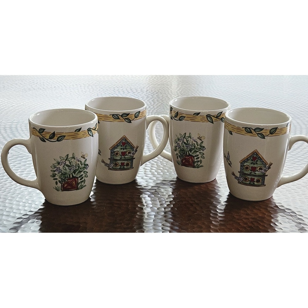 Thomson Pottery Birdhouse Coffee Mugs Set of 4 Farmhouse Cottagecore Replacement